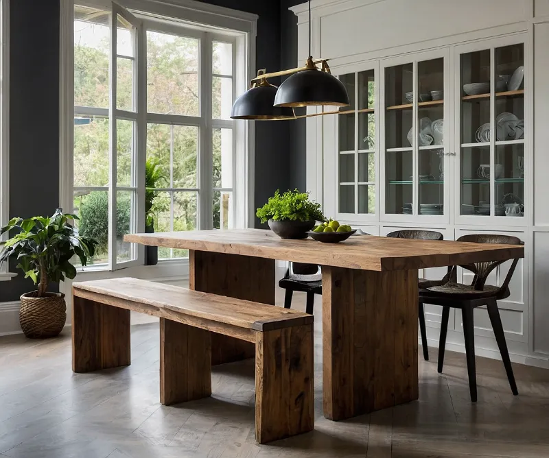 کابینت جزیره میز ناهار خوری چوبی ساده