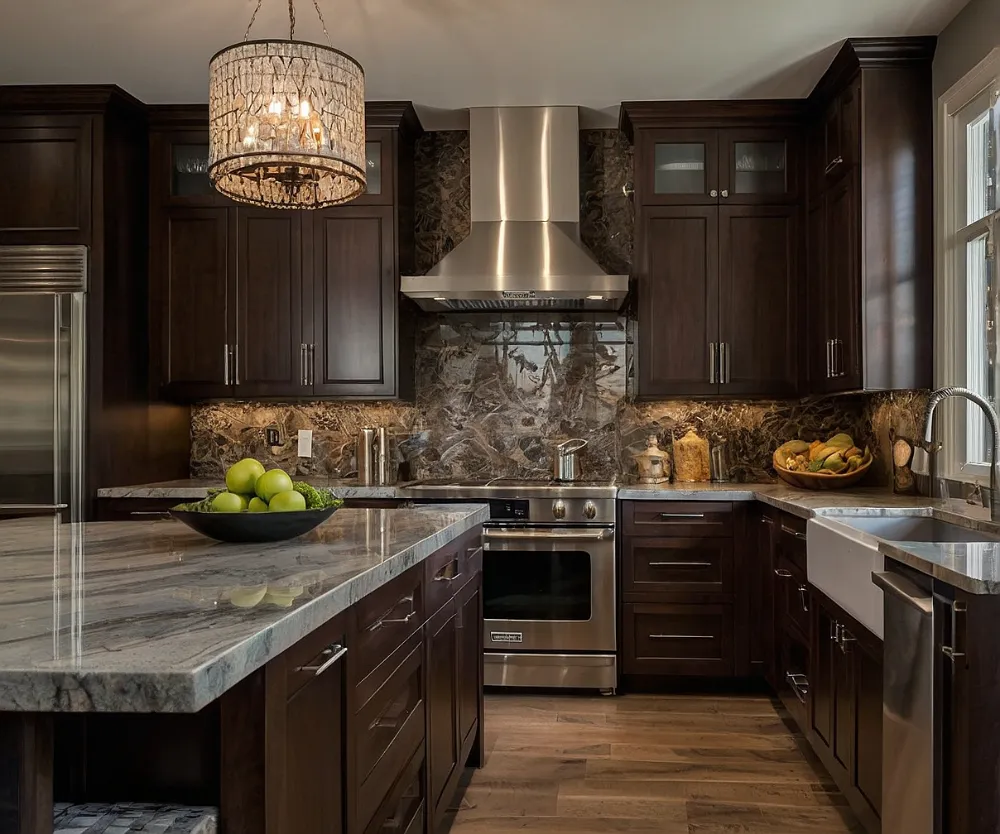 کابینت طرح چوب قهوه‌ای تیره یا سوخته