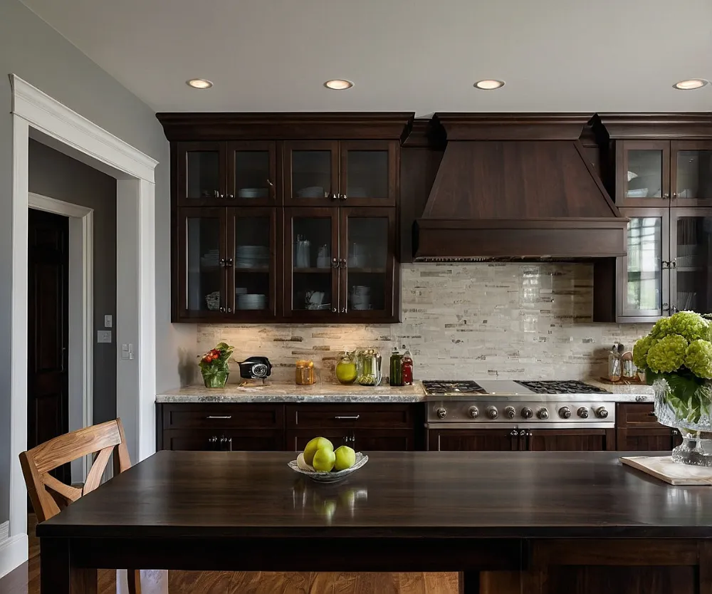 کابینت طرح چوب قهوه‌ای تیره یا سوخته