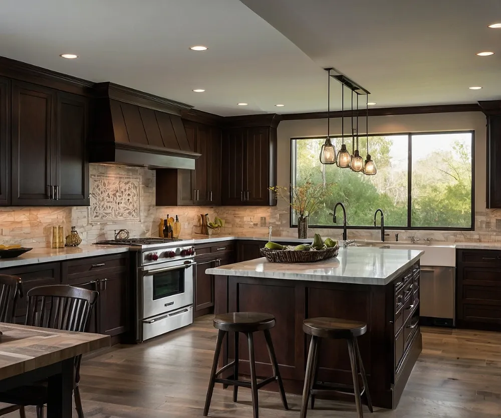 کابینت طرح چوب قهوه‌ای تیره یا سوخته