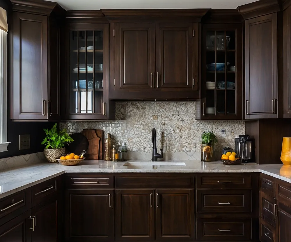 کابینت طرح چوب قهوه‌ای تیره یا سوخته