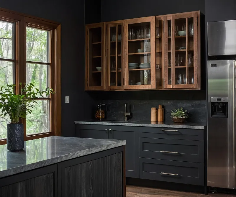 کابینت طوسی تیره و چوب