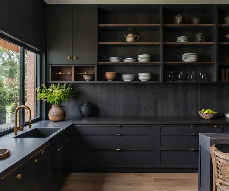 کابینت طوسی تیره و چوب