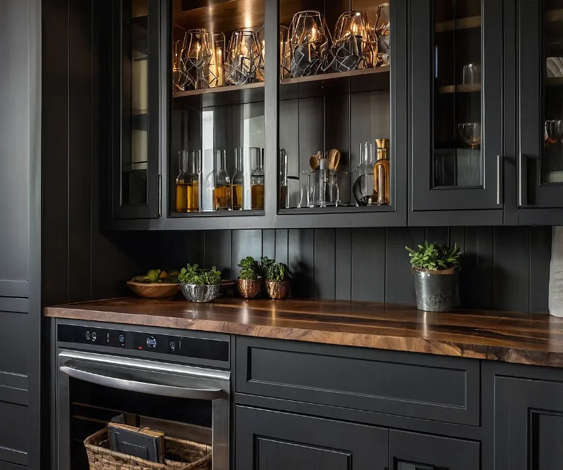 کابینت طوسی تیره و چوب