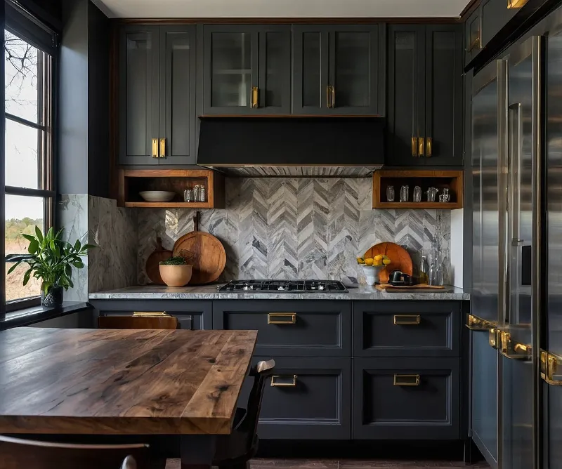 کابینت طوسی تیره و چوب