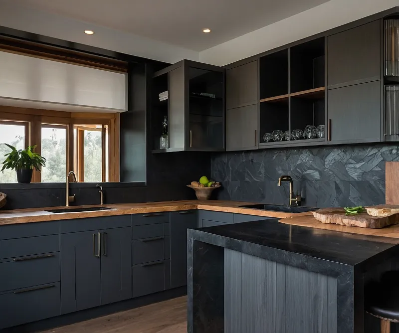 کابینت طوسی تیره و چوب