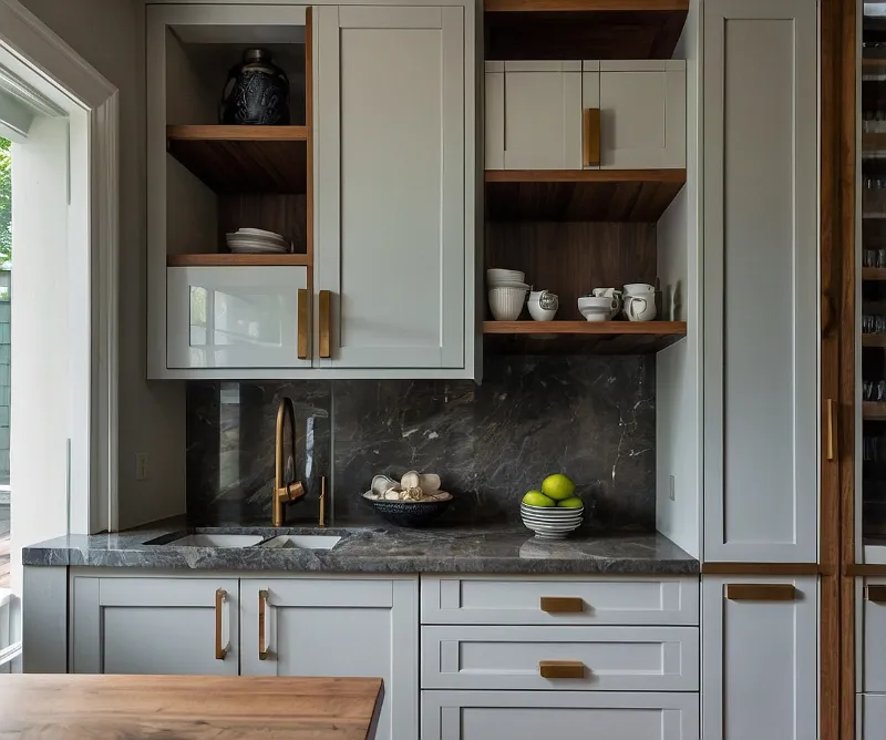 کابینت طوسی روشن و چوب