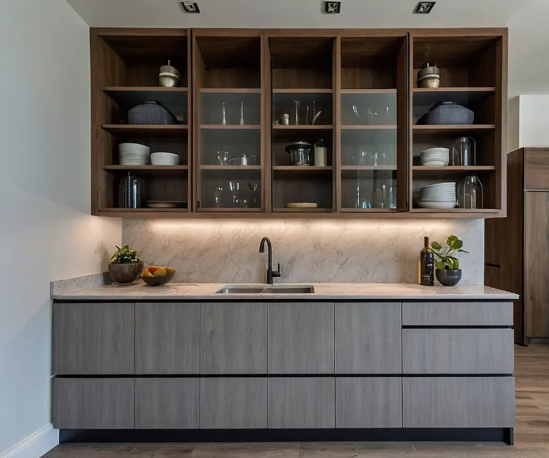 کابینت طوسی روشن و چوب