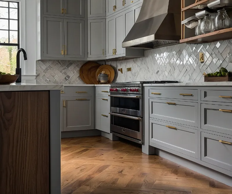 کابینت طوسی روشن و چوب