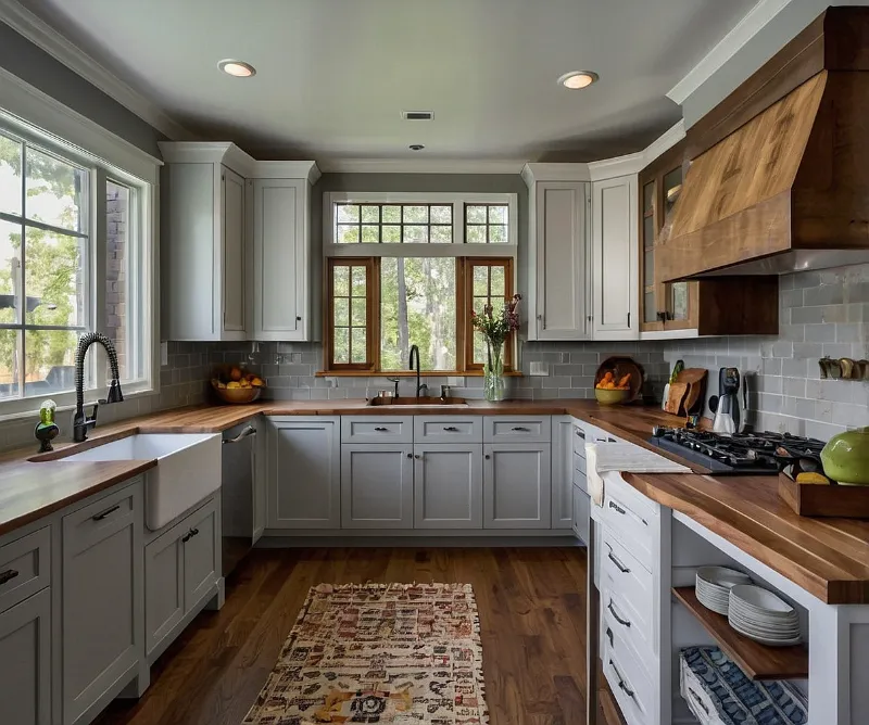 کابینت طوسی روشن و چوب