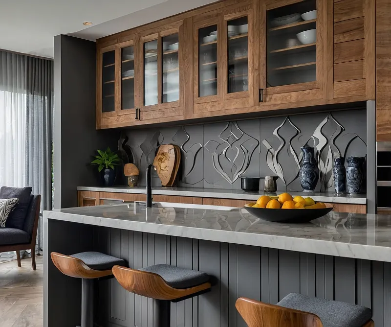 کابینت طوسی و طرح چوب