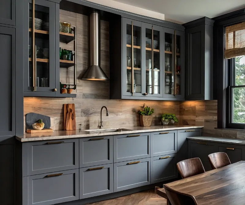 کابینت طوسی و طرح چوب