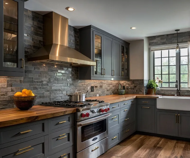 کابینت طوسی و طرح چوب