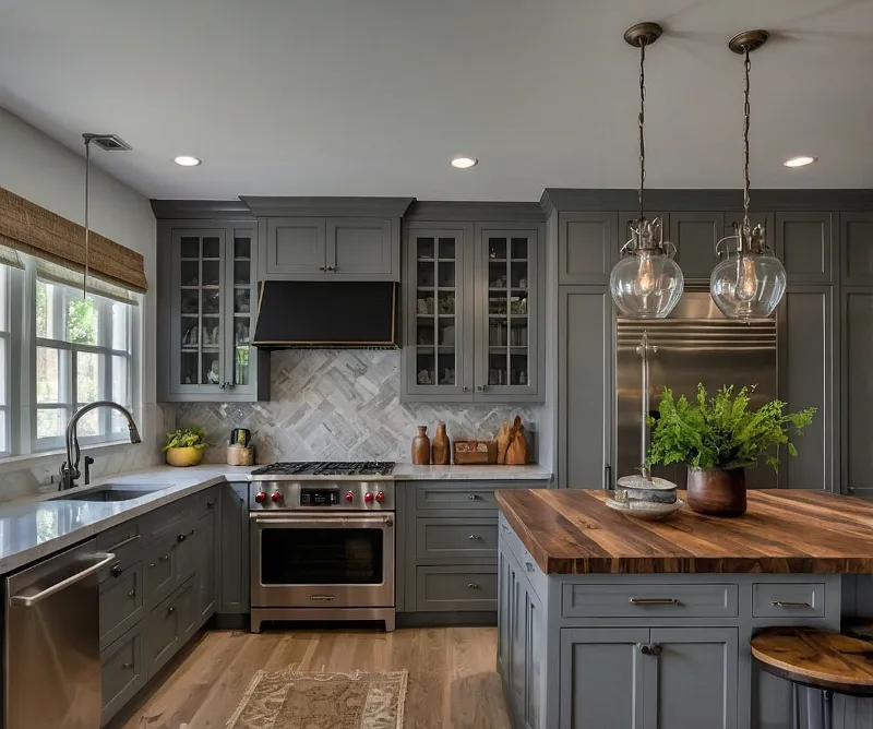 کابینت طوسی و چوب