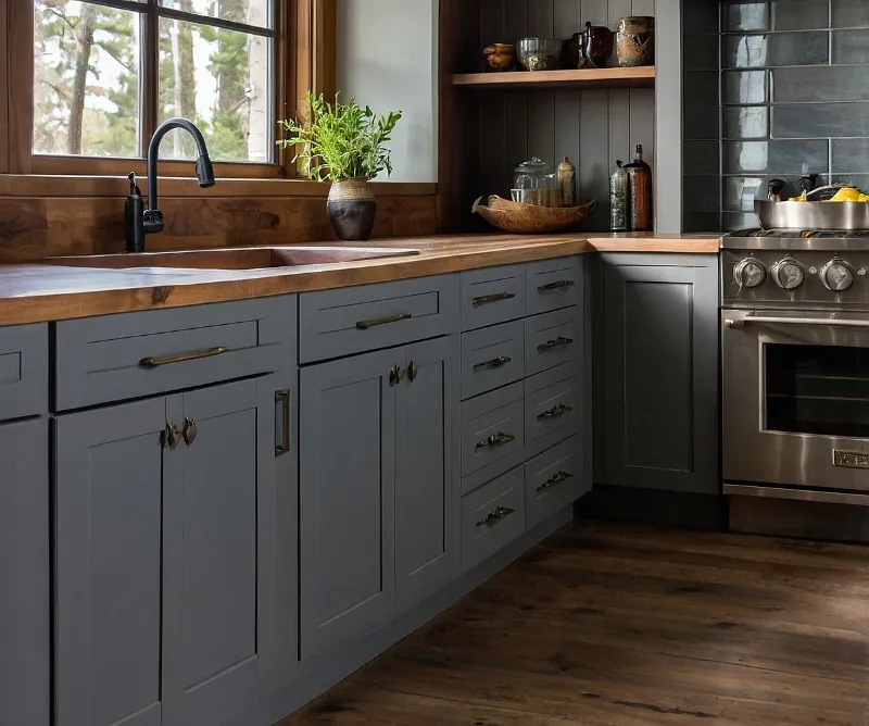 کابینت طوسی و چوب