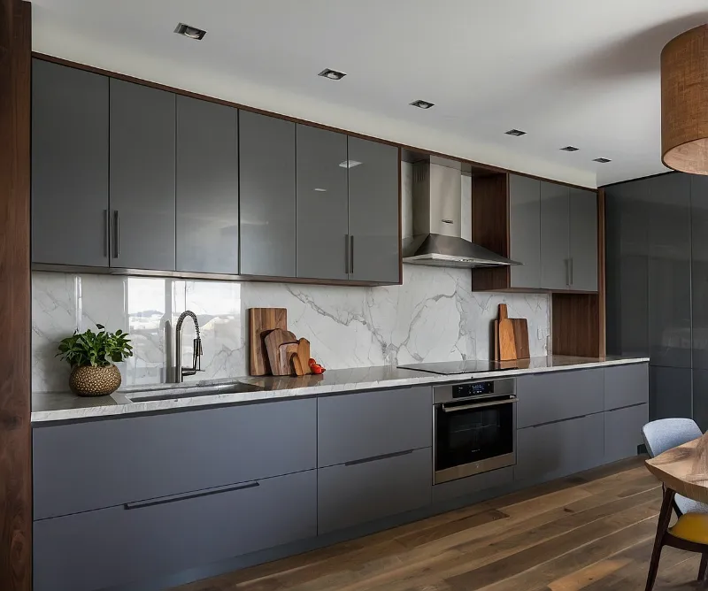 کابینت طوسی و چوب مدرن