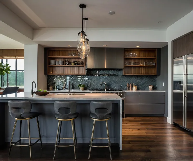 کابینت طوسی و چوب مدرن