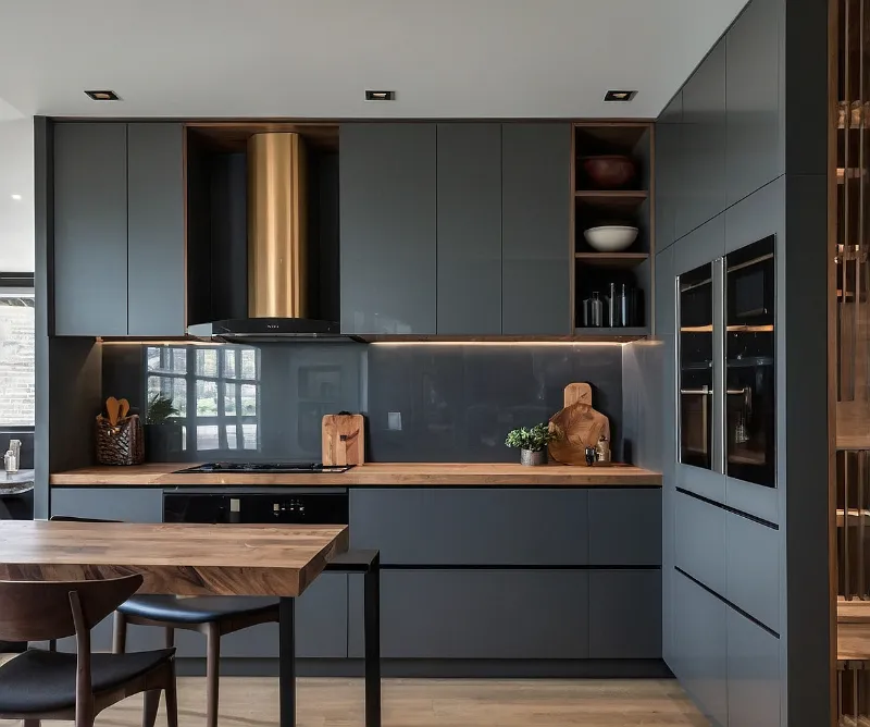 کابینت طوسی و چوب مدرن