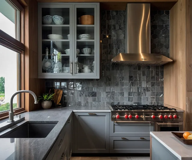 کابینت طوسی و چوب مدرن