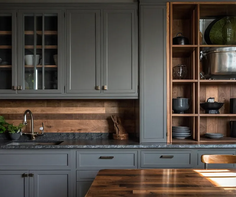 کابینت طوسی و چوب