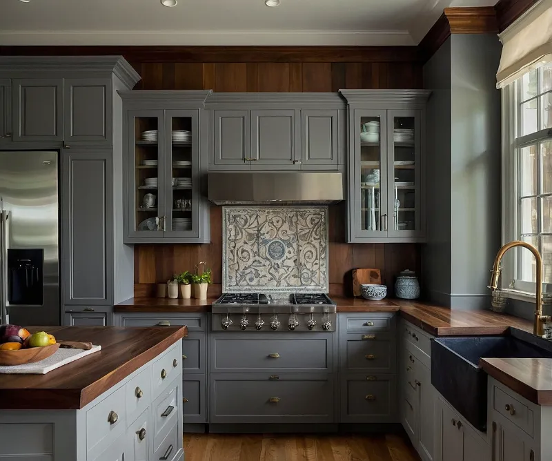 کابینت نئوکلاسیک طوسی و چوب