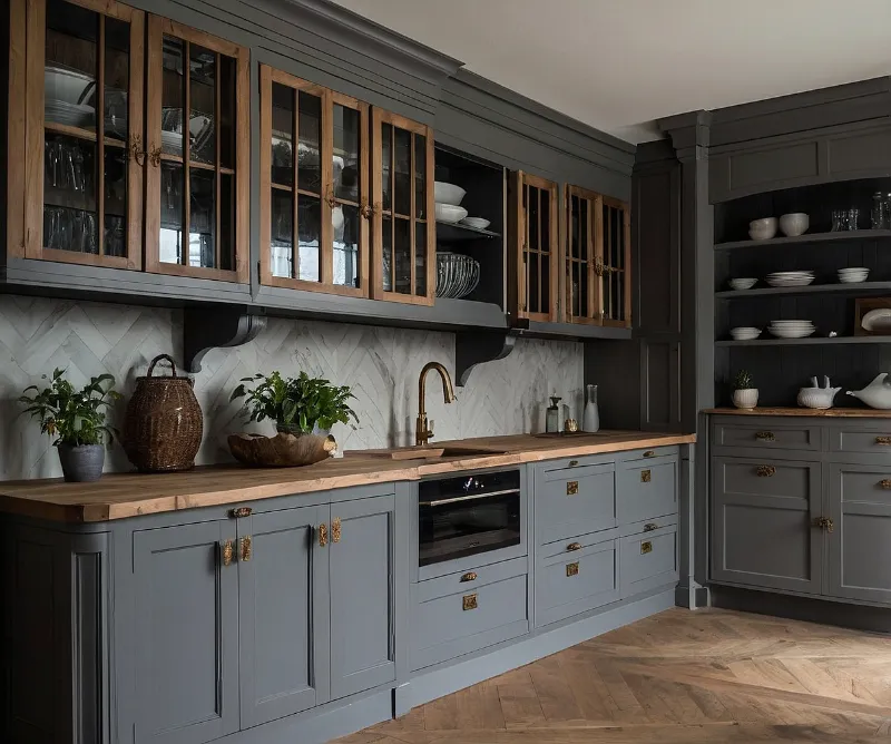 کابینت نئوکلاسیک طوسی و چوب