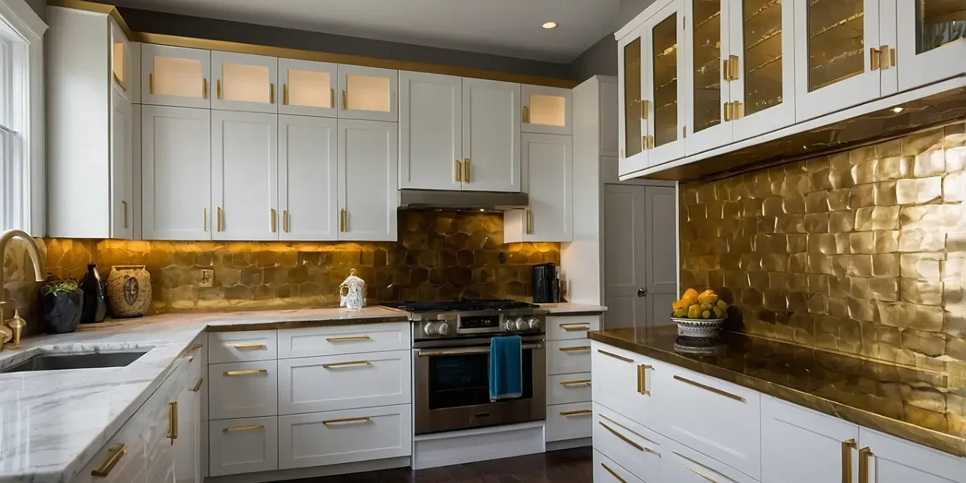 بنر کابینت هایگلاس سفید طلایی بنر کابینت هایگلاس سفید طلایی