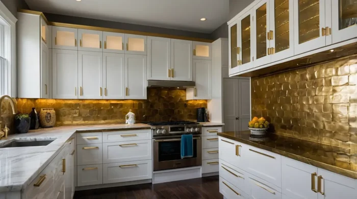 بنر کابینت هایگلاس سفید طلایی بنر کابینت هایگلاس سفید طلایی