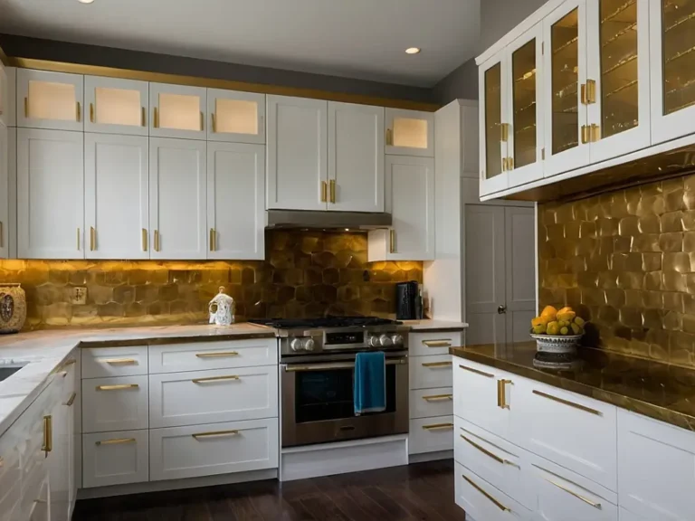 بنر کابینت هایگلاس سفید طلایی