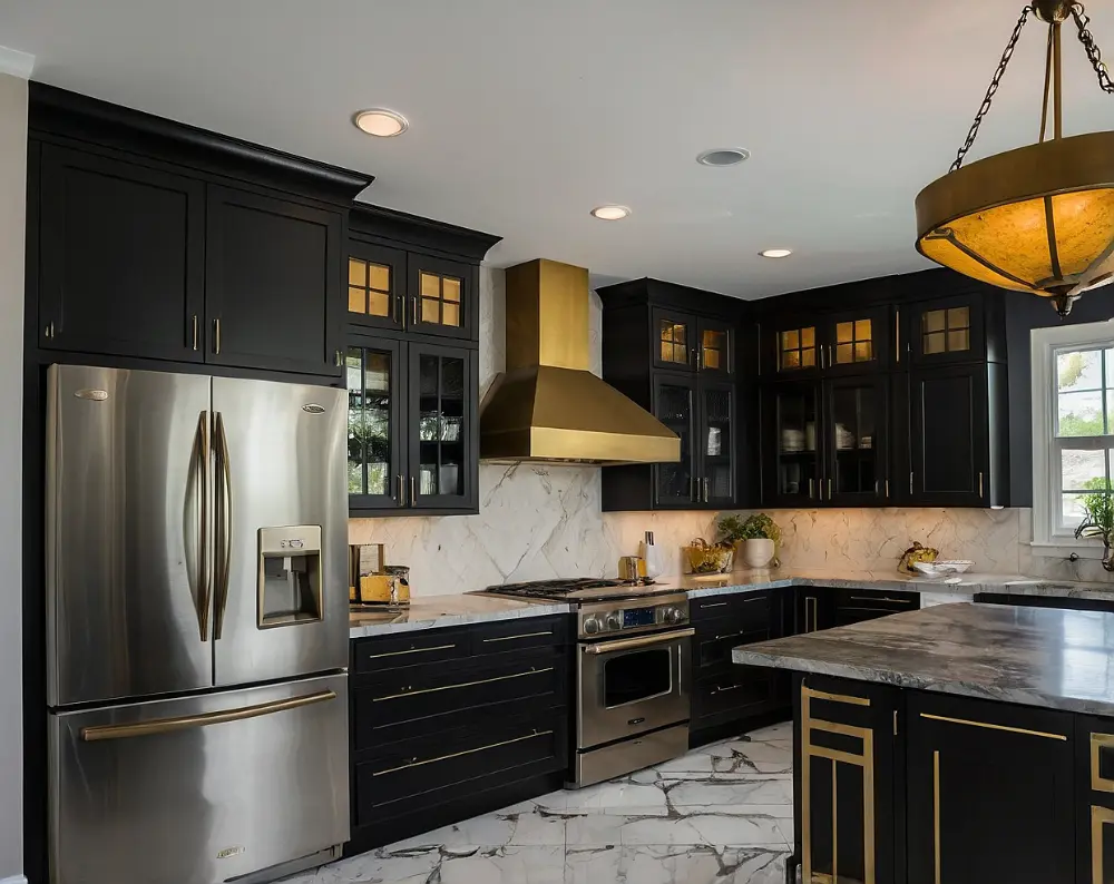 کابینت آشپزخانه مشکی طلایی (2) کابینت آشپزخانه مشکی طلایی