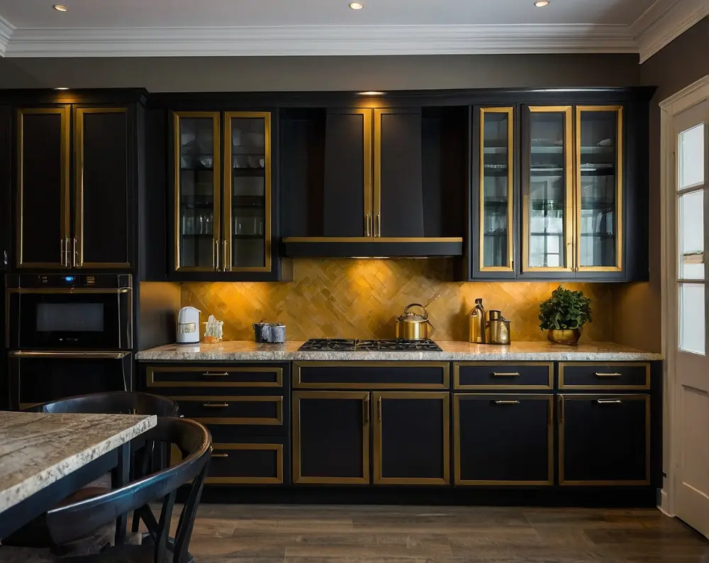 کابینت آشپزخانه مشکی طلایی (4) کابینت آشپزخانه مشکی طلایی