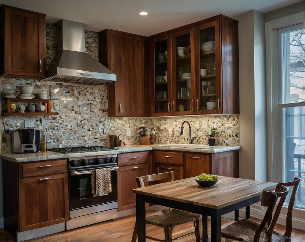 کابینت آشپزخانه کوچک بدون اپن طرح چوب