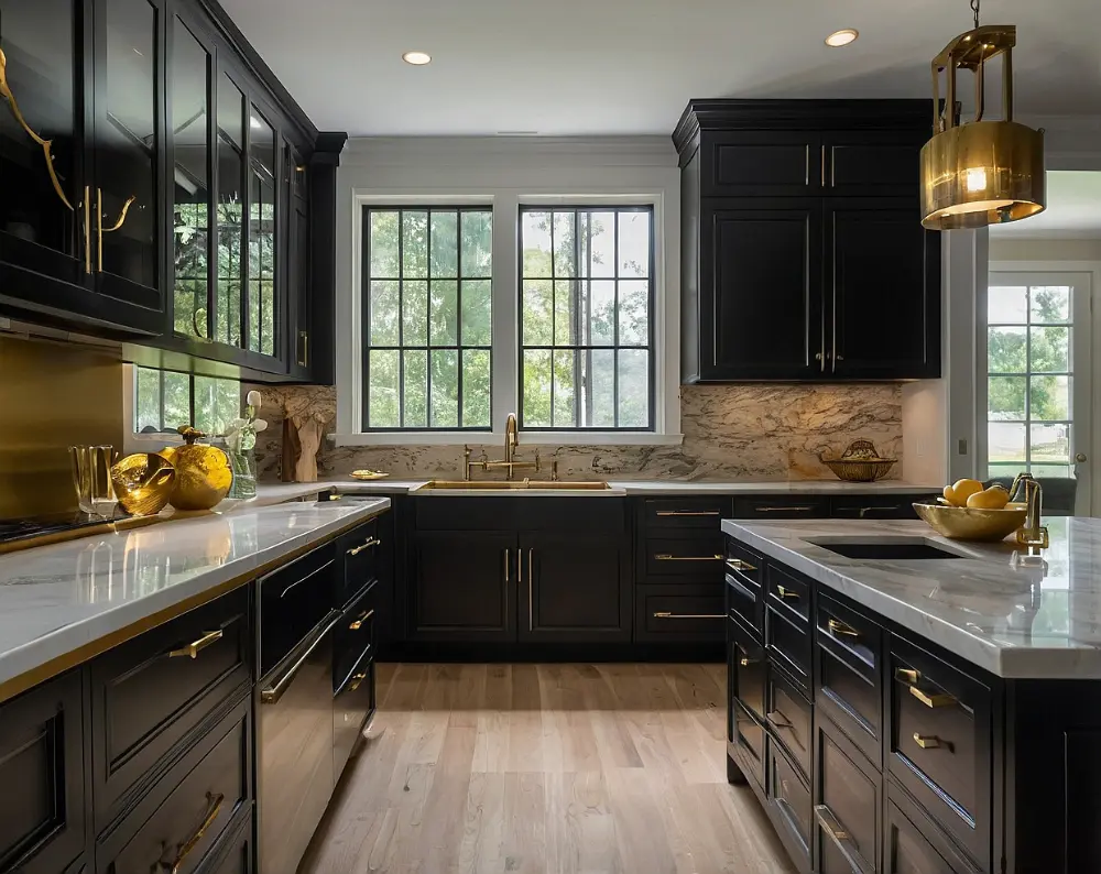 کابینت سفید مشکی طلایی (3) کابینت سفید مشکی طلایی