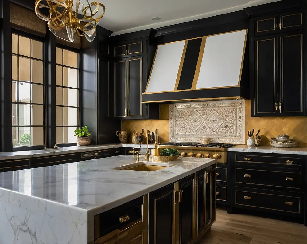 کابینت سفید مشکی طلایی (4) کابینت سفید مشکی طلایی