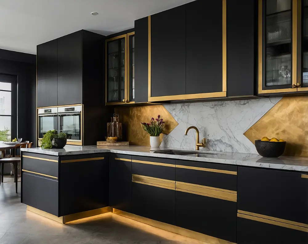 کابینت مدرن مشکی طلایی (2) کابینت مدرن مشکی طلایی