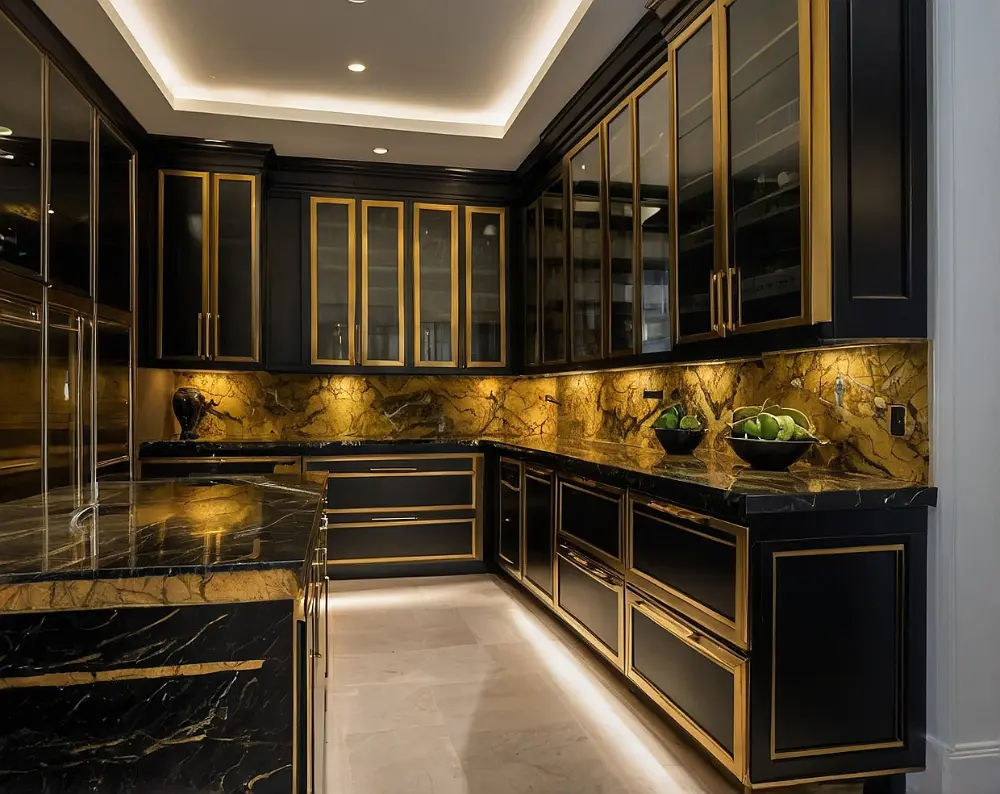 کابینت مدرن مشکی طلایی (3) کابینت مدرن مشکی طلایی