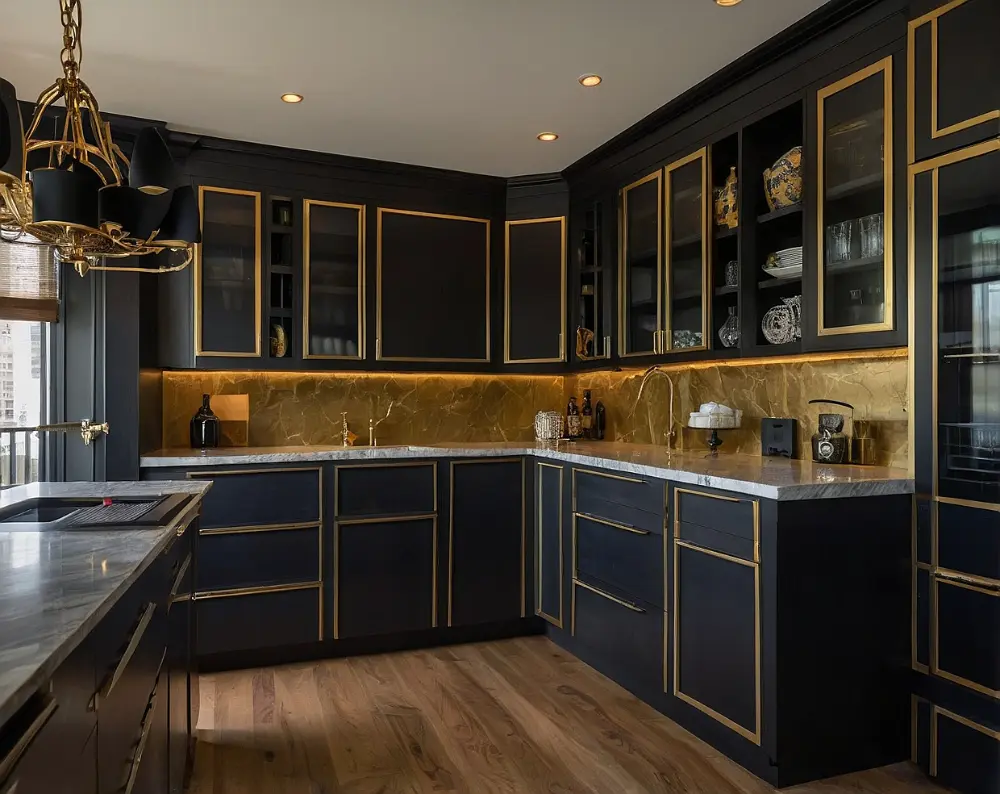 کابینت مدرن مشکی طلایی کابینت مدرن مشکی طلایی