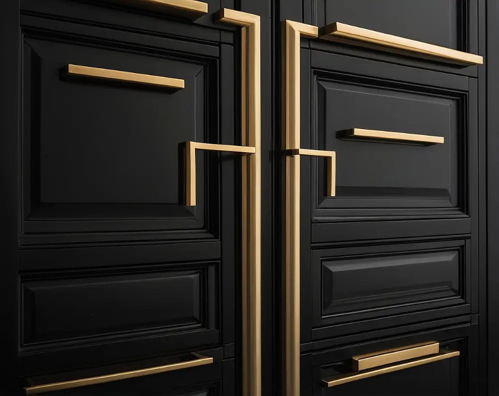 کابینت مشکی با دستگیره‌های طلایی