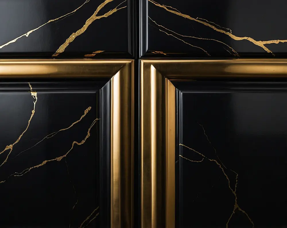 کابینت مشکی با رگه‌های طلایی
