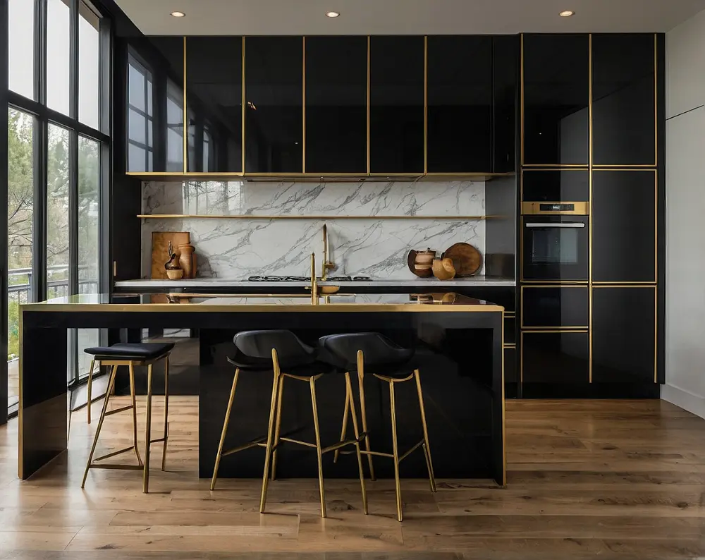 کابینت مشکی طلایی (3) کابینت مشکی طلایی