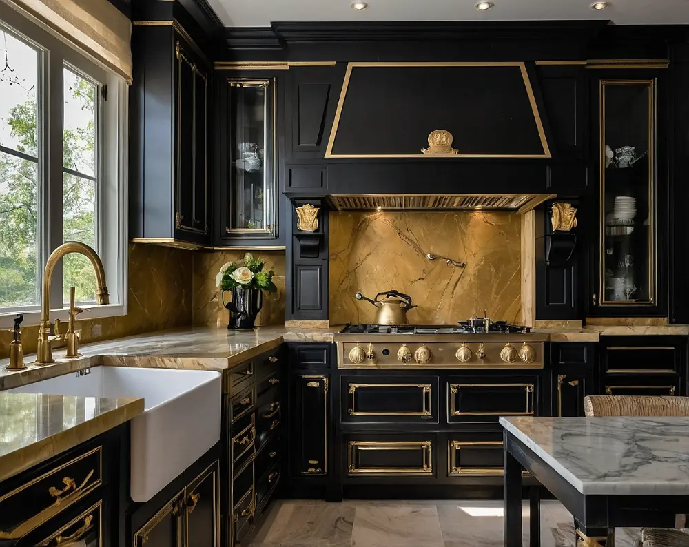 کابینت نئوکلاسیک مشکی طلایی کابینت نئوکلاسیک مشکی طلایی