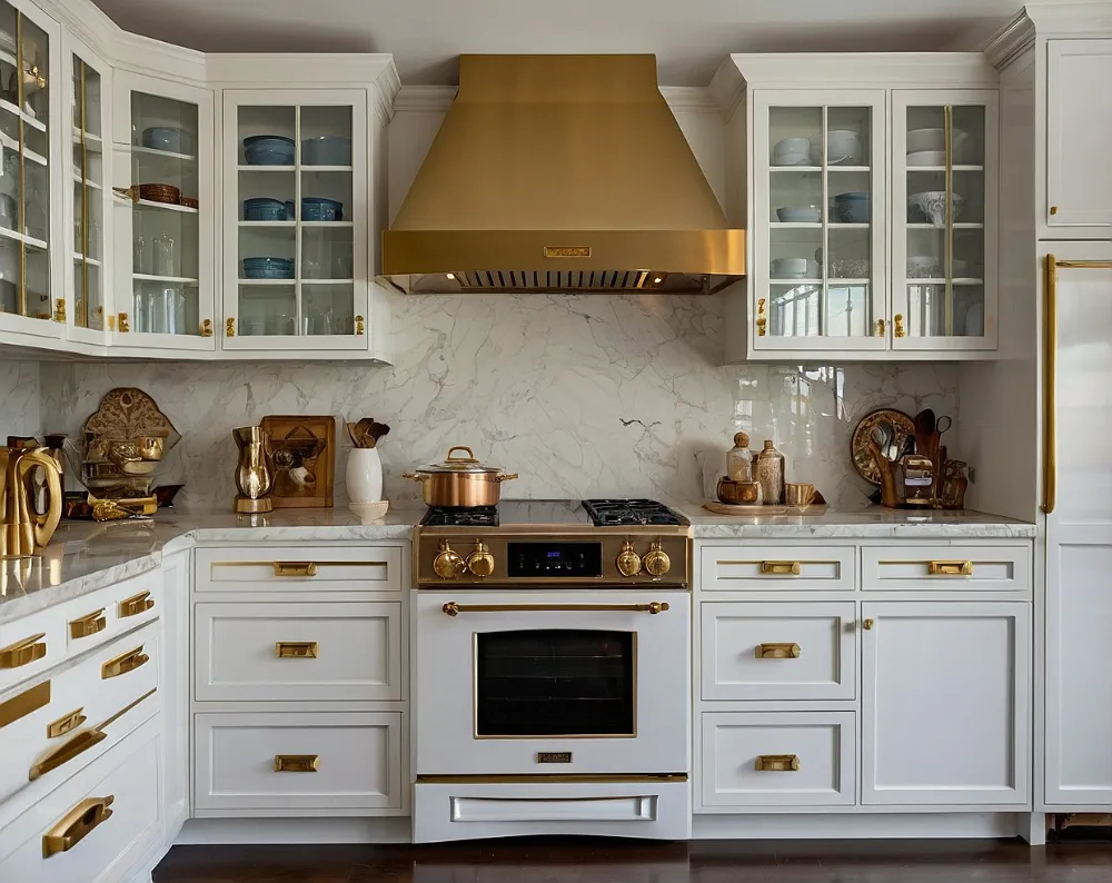 کابینت های گلاس سفید با دستگیره طلایی (2) کابینت های گلاس سفید با دستگیره طلایی