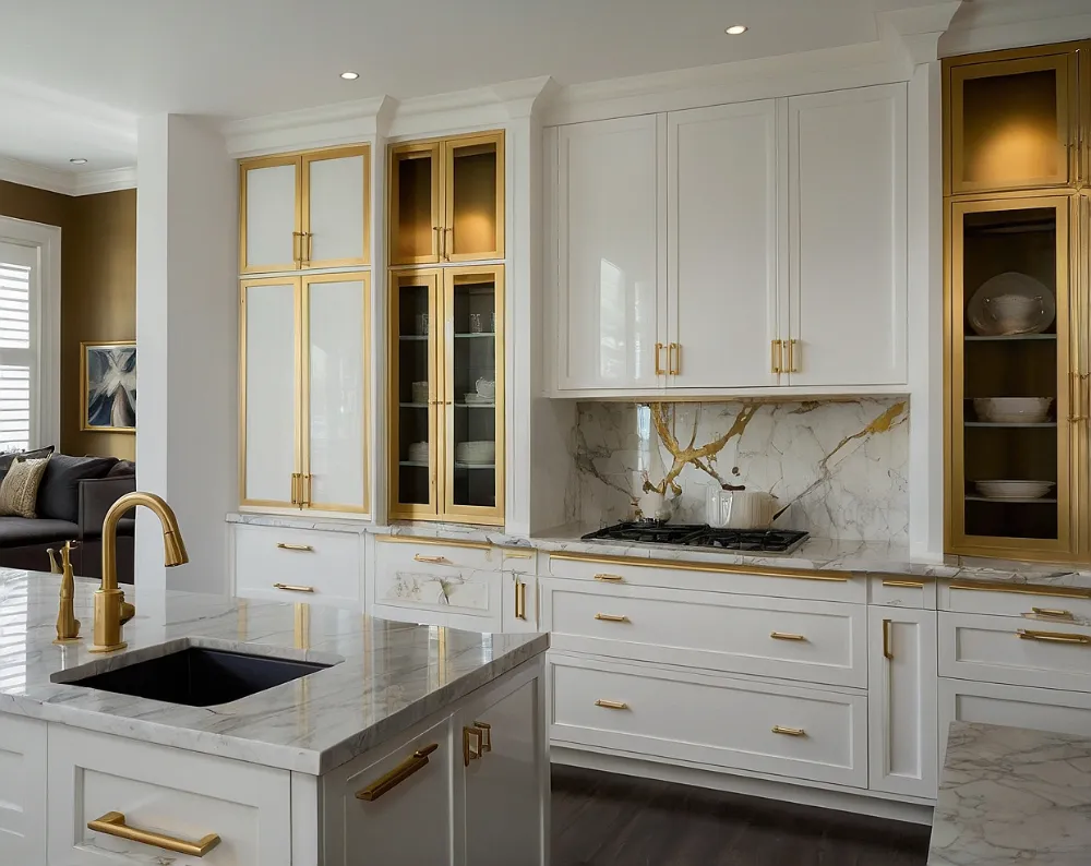 کابینت های گلاس سفید طلایی (2) کابینت های گلاس سفید طلایی