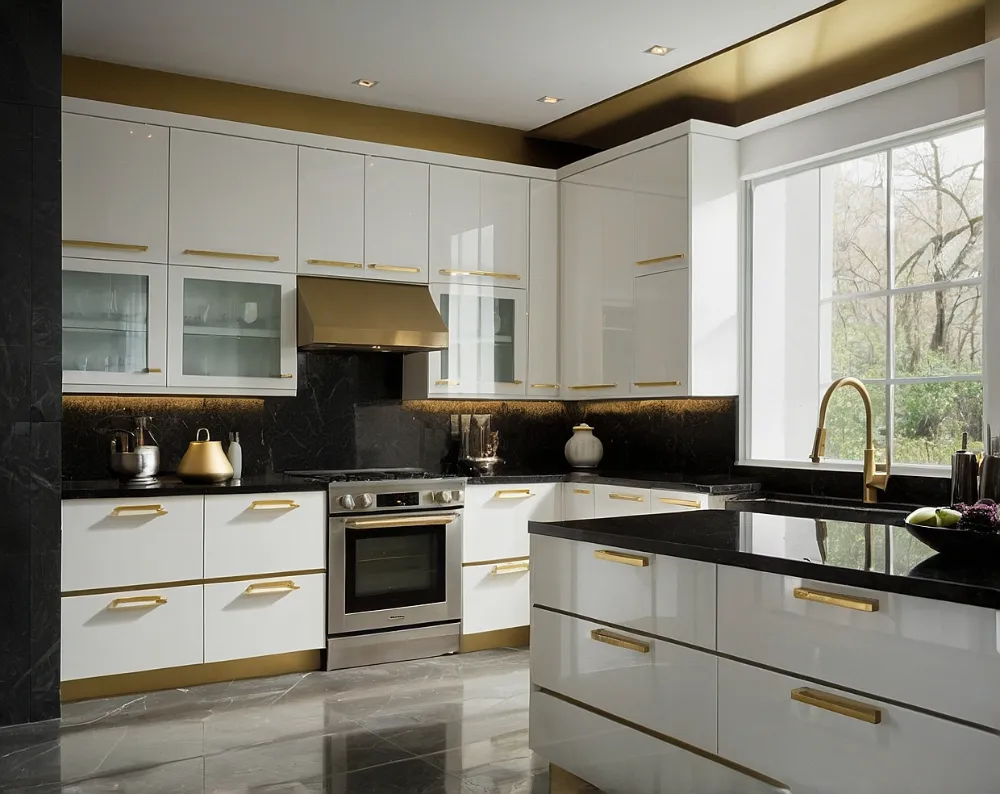 کابینت های گلاس سفید طلایی (3) کابینت های گلاس سفید طلایی