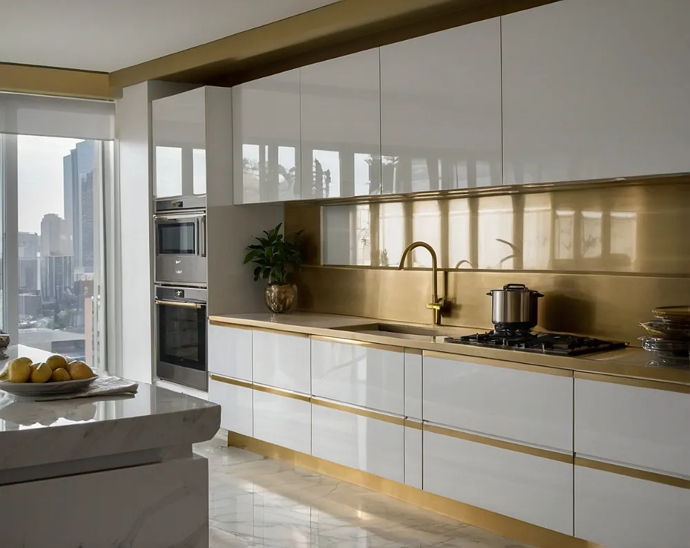 کابینت های گلاس سفید طلایی کابینت های گلاس سفید طلایی