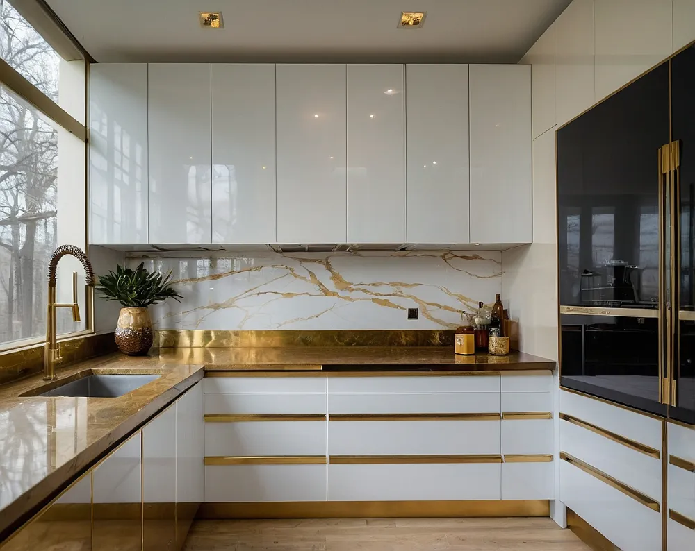 کابینت هایگلاس سفید طلایی (3) کابینت هایگلاس سفید طلایی