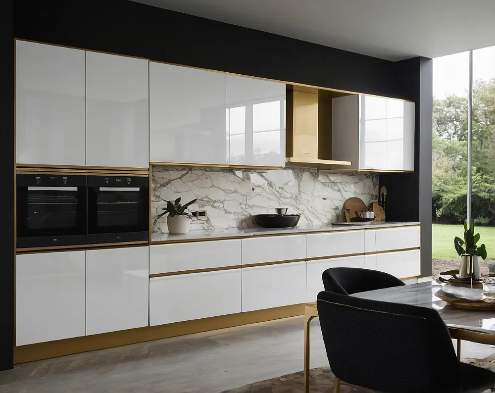 کابینت هایگلاس سفید طلایی بدون دستگیره (2) کابینت هایگلاس سفید طلایی بدون دستگیره