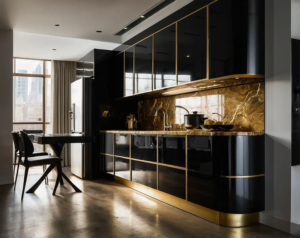 کابینت هایگلاس مشکی طلایی (2) کابینت هایگلاس مشکی طلایی