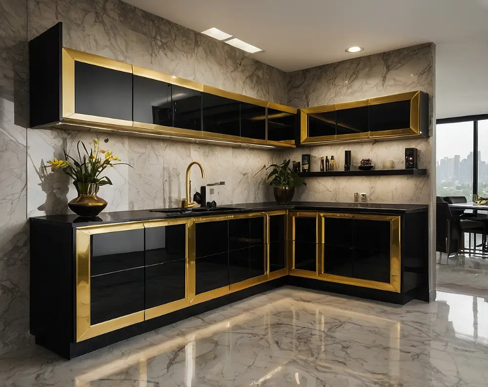 کابینت هایگلاس مشکی طلایی کابینت هایگلاس مشکی طلایی