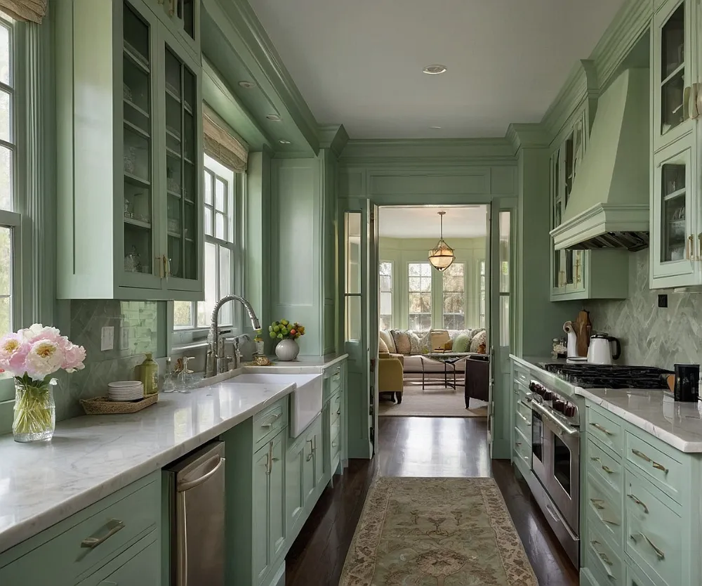 کابینت آشپزخانه دو طرفه سبز پاستیلی (2) کابینت آشپزخانه دو طرفه سبز پاستیلی